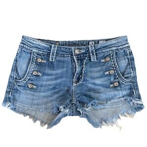Miss Me Cut Off Shorts Frayed Booty Daisy Dukes Buttons Custom Hand Cut Size 28